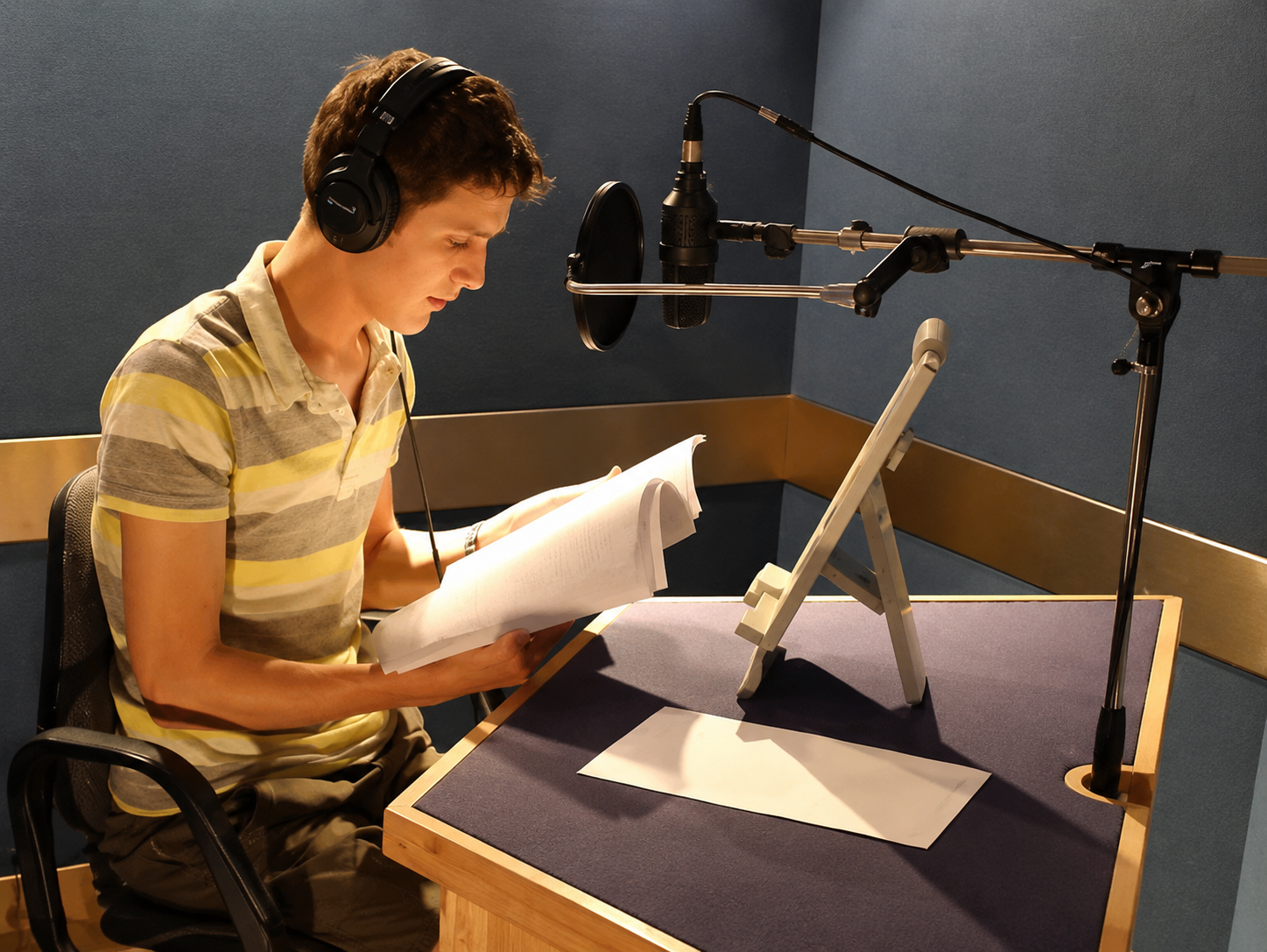 Voiceover artist recording at Soho Studios in London